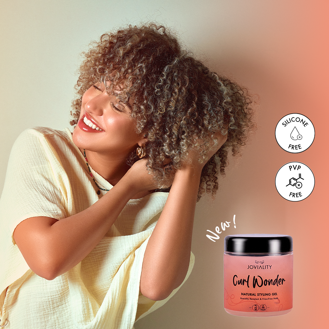 Curl wonder, natural styling gel, hair natural texture, steps how to hydrate define frizzy, Joviality, egypt, international, curly hair, curly heads, all natural, natural ingredients, silicone free, sulphate free, paraben free, pvp free, vegan, lightweight formula, avocado oil, aloe vera, defined curls, long lasting curls, nourish, healthy scalp, antioxidants, frizzy hair, dry hair, frizz free, tame frizz, more defined, wavy hair, real results