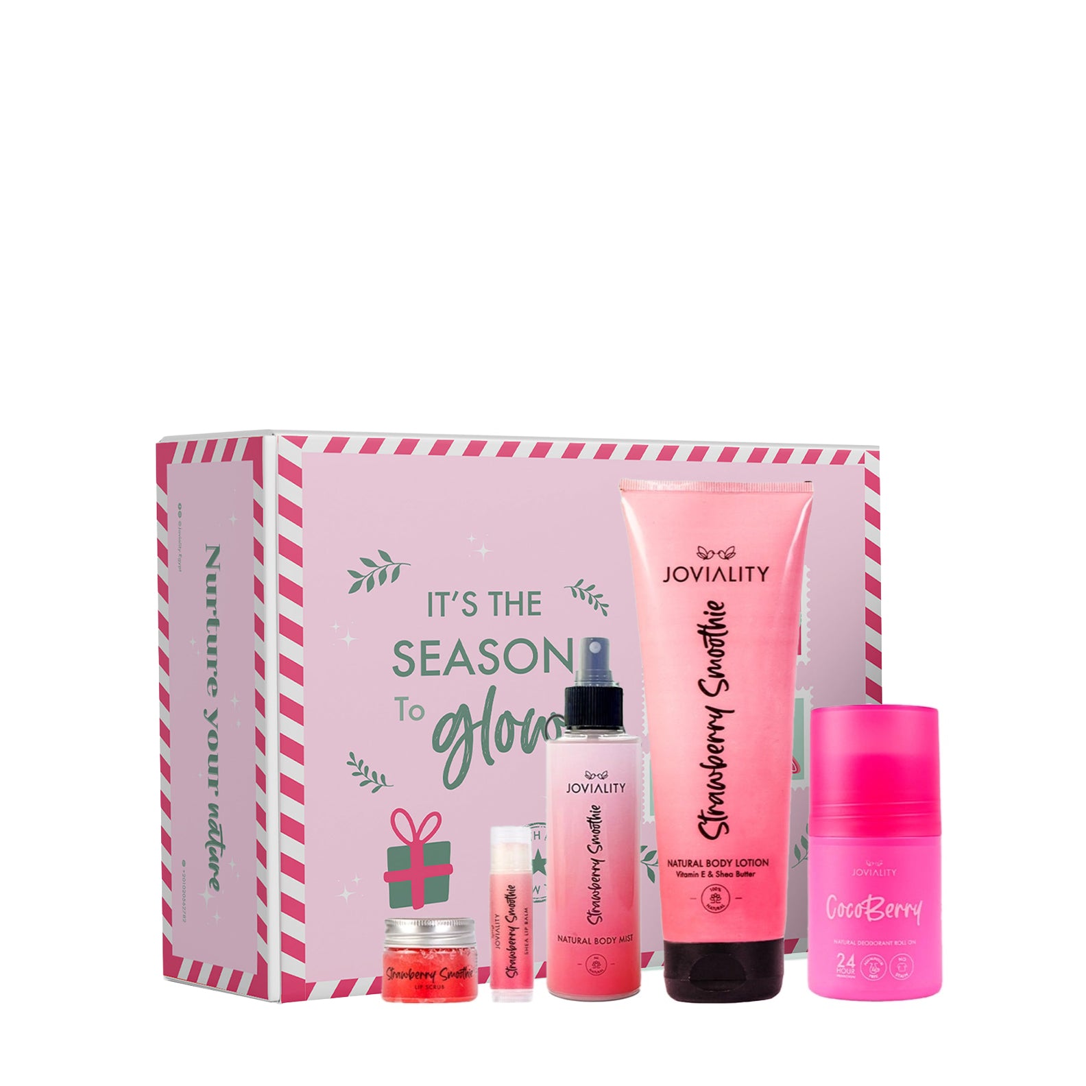 Strawberry Lovers Gift Set ( Strawberry Smoothie( Mist + Body Lotion+ Lip Scrub + Lip Balm ) +Natural Roll-on Deodorant - Cocoberry