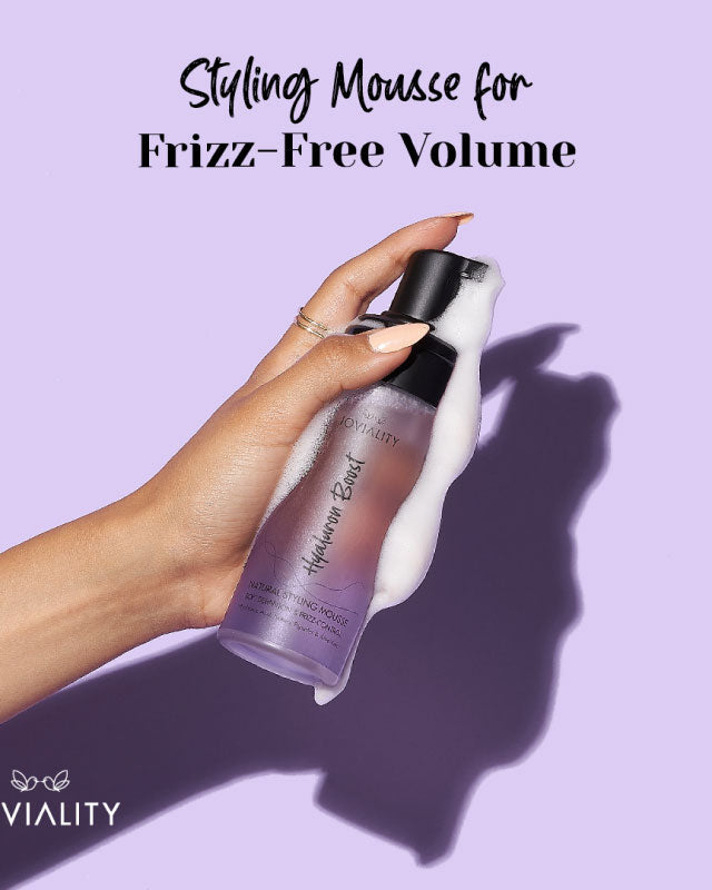 Hyaluron Boost Starter Kit, Joviality, hyaluron mousse styling foam, volume, volumized hair, 100% natural, all natural, fine hair, dry hair, frizzy hair, silicone free, sulphate free, parabens free, pvp free, vegan, water-based light weight formula, hyaluronic acid, hydrolyzed wheat protein