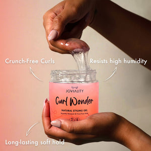 Curl wonder, natural styling gel, hair natural texture, steps how to hydrate define frizzy, Joviality, egypt, international, curly hair, curly heads, all natural, natural ingredients, silicone free, sulphate free, paraben free, pvp free, vegan, lightweight formula, avocado oil, aloe vera, defined curls, long lasting curls, nourish, healthy scalp, antioxidants, frizzy hair, dry hair, frizz free, tame frizz, more defined, wavy hair, real results