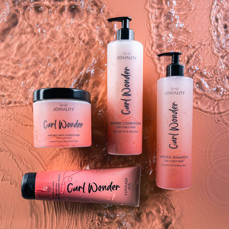 curl wonder leave in conditioner hydration definition Joviality curly coily hair undefined texture frizz collection, Curl Wonder Treatment Kit, Joviality, egypt, international, curly hair, curly heads, all natural, natural ingredients, silicone free, sulphate free, paraben free, pvp free, vegan, lightweight formula, avocado oil, aloe vera, defined curls, long lasting curls, nourish, healthy scalp, antioxidants, frizzy hair, dry hair, frizz free, tame frizz, more defined, wavy hair, treatment, hair treatment