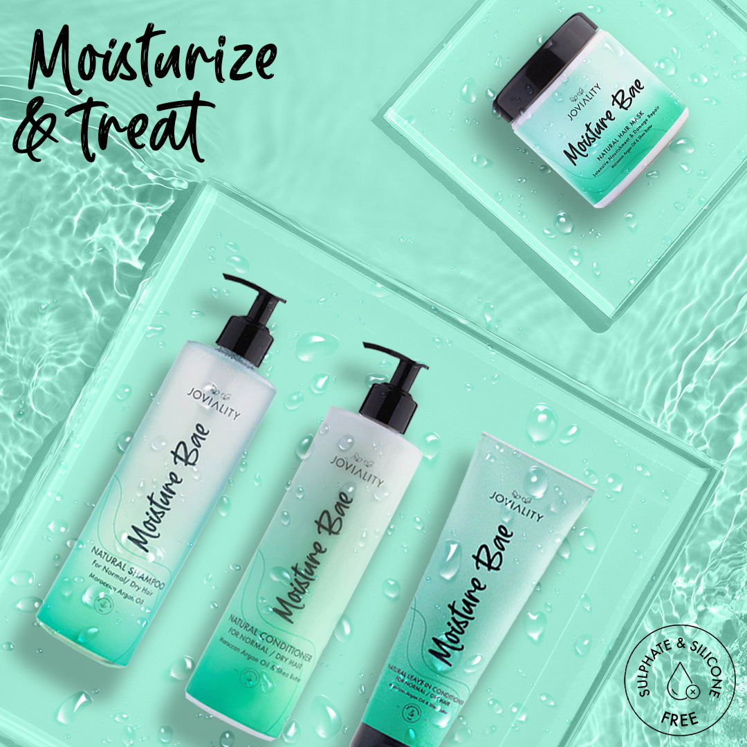 Moisture Bae, Natural, Joviality, 100% natural, all natural, normal hair, dry hair, frizzy hair, damaged hair, heat damage, silicone free, sulphate free, parabens free, pvp free, vegan, water-based light weight formula, shea butter, Moroccan argan oil, soft hair, shiny hair, antioxidants, healthy scalp, egypt, international, moisturize, hydrates hair, restore, nourish, nurtureyournature, definition, treatment kit