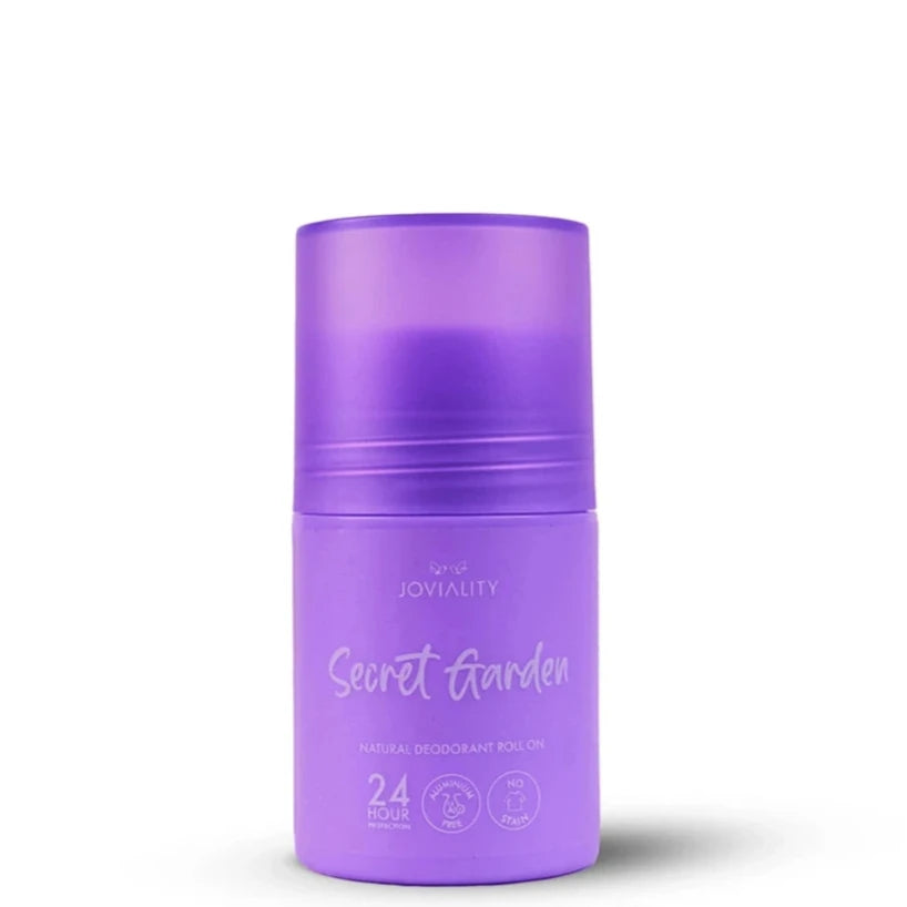 secret garden, natural roll on deodorant, toxins free, aluminum free, no stains, joviality, egypt, 24 hours, smell fresh, protection, scent, benefits, all natural , antiperspirants, zinc ricinoleate, lonf lasting, does not block pores