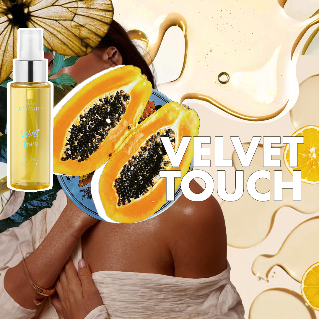 Velvet Touch nourishing dry body oil stretch marks dry skin rough light oil touch smooth soft collagen 