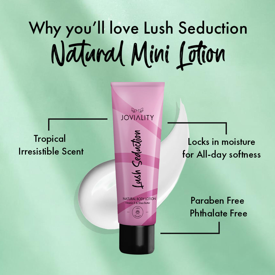 After Glow Kit - (Champagne Gold pouch+Lush seduction mini lotion, Body Mist, Satin Sleek, Dry Oil Rose, Pink Velvet Lip Oil,  Fix me Up)