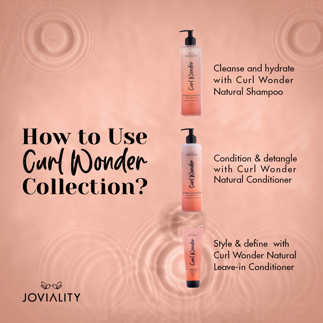 Curl wonder, starter kit, hair natural texture, steps how to hydrate define frizzy, Joviality, egypt, international, curly hair, curly heads, all natural, natural ingredients, silicone free, sulphate free, paraben free, pvp free, vegan, lightweight formula, avocado oil, aloe vera, defined curls, long lasting curls, nourish, healthy scalp, antioxidants, frizzy hair, dry hair, frizz free, tame frizz, more defined, wavy hair, real results, wavy hair, how to use, stepbystep