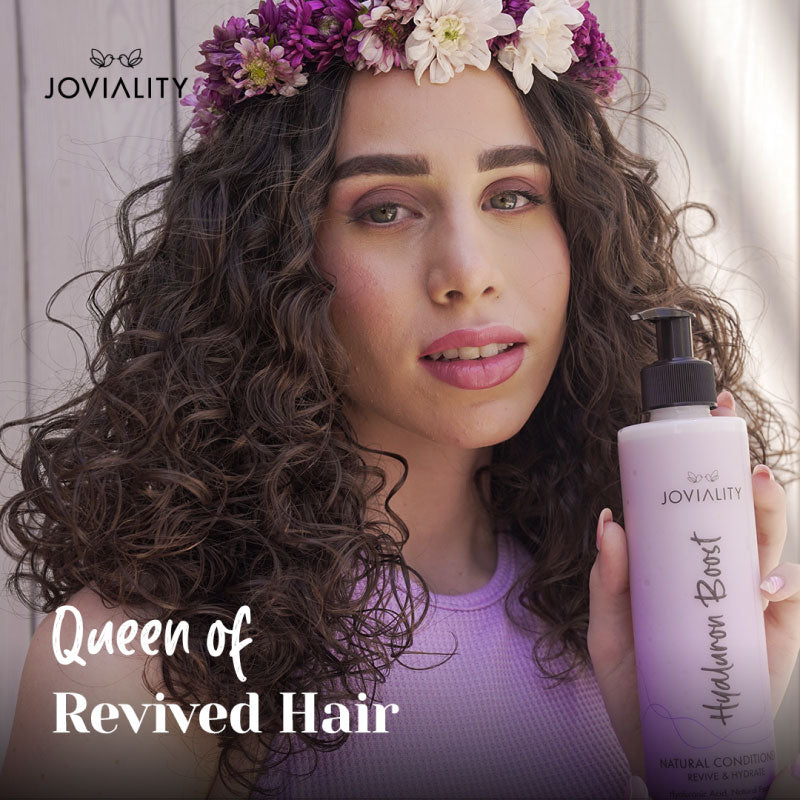 Hyaluron Boost, Natural styling mousse, Joviality, 100% natural, all natural, fine hair, dry hair, frizzy hair, silicone free, sulphate free, parabens free, pvp free, vegan, water-based light weight formula, hyaluronic acid, hydrolyzed wheat protein, egypt, international, lively, full of life, natural peptides, long lasting, style, definition, lifestyle, model, modelling