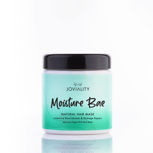 Moisture Bae, Natural, nourishing natural hair mask, Joviality, 100% natural, all natural, normal hair, dry hair, frizzy hair, damaged hair, heat damage, silicone free, sulphate free, parabens free, pvp free, vegan, water-based light weight formula, shea butter, Moroccan argan oil, soft hair, shiny hair, antioxidants, healthy scalp, egypt, international, moisturize, hydrates hair, restore, nourish, nurtureyournature, definition, treatment