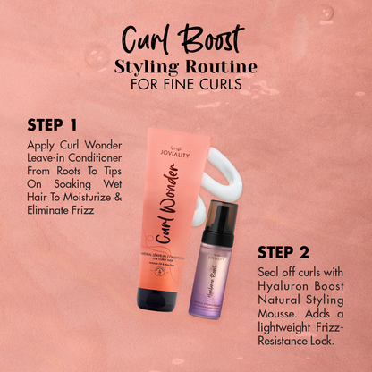 Curl wonder, curl boost styling duo, hair natural texture, steps how to hydrate define frizzy, Joviality, egypt, international, curly hair, curly heads, all natural, natural ingredients, silicone free, sulphate free, paraben free, pvp free, vegan, lightweight formula, avocado oil, aloe vera, wheat protein, defined curls, long lasting curls, nourish, healthy scalp, antioxidants, frizzy hair, dry hair, frizz free, tame frizz, more defined, wavy hair, real results, fast results, wavy hair
