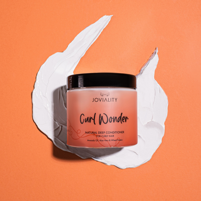 Curl wonder, natural deep conditioner, hair natural texture, steps how to hydrate define frizzy, Joviality, egypt, international, curly hair, curly heads, all natural, natural ingredients, silicone free, sulphate free, paraben free, pvp free, vegan, lightweight formula, avocado oil, aloe vera, wheat protein, defined curls, long lasting curls, nourish, healthy scalp, antioxidants, frizzy hair, dry hair, frizz free, tame frizz, more defined, wavy hair, real results, fast results, wavy hair