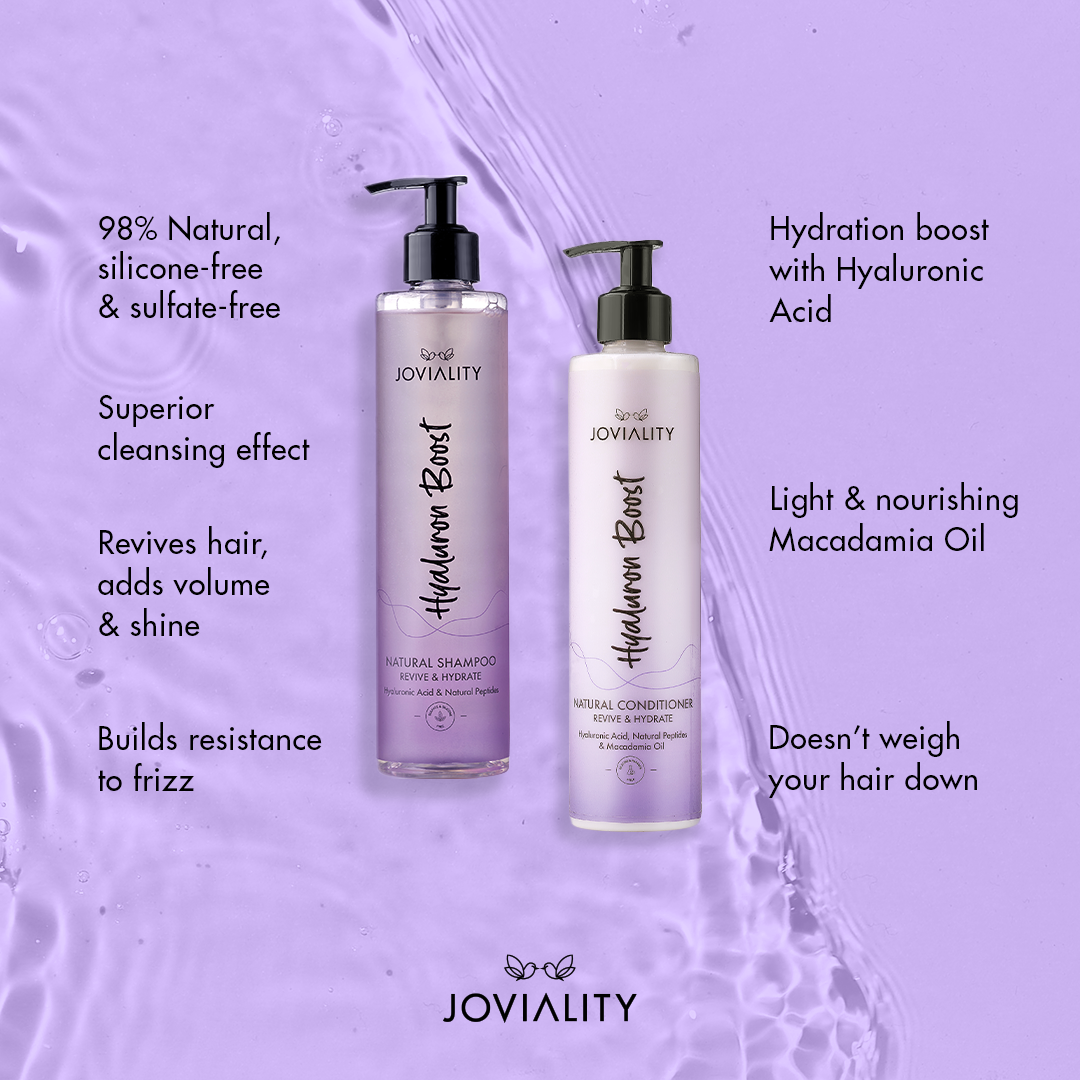 Hyaluron Boost Starter Kit, Joviality, 100% natural, all natural, fine hair, dry hair, frizzy hair, silicone free, sulphate free, parabens free, pvp free, vegan, water-based light weight formula, hyaluronic acid, hydrolyzed wheat protein, egypt, international